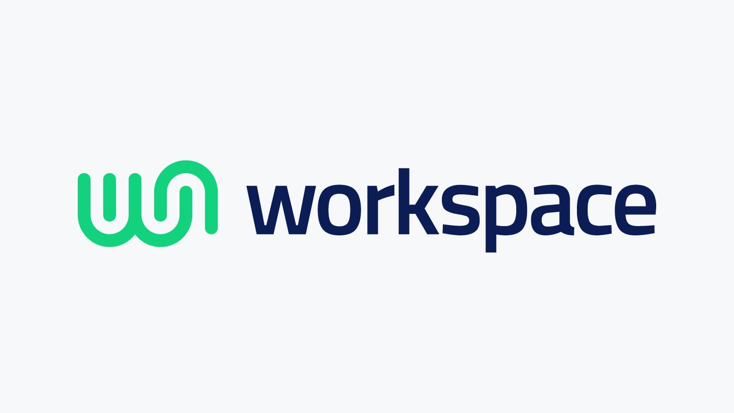 Workspace horizontal logo with the icon colored in electric mint green and the text colored in dark blue